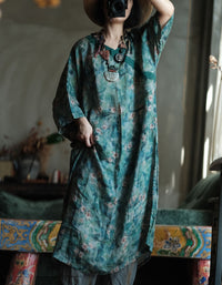 loose fit green linen maxi dress summer