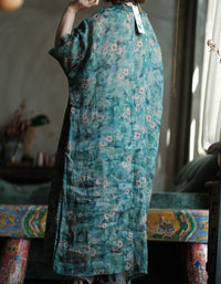 summer outfit women linen dress floral print