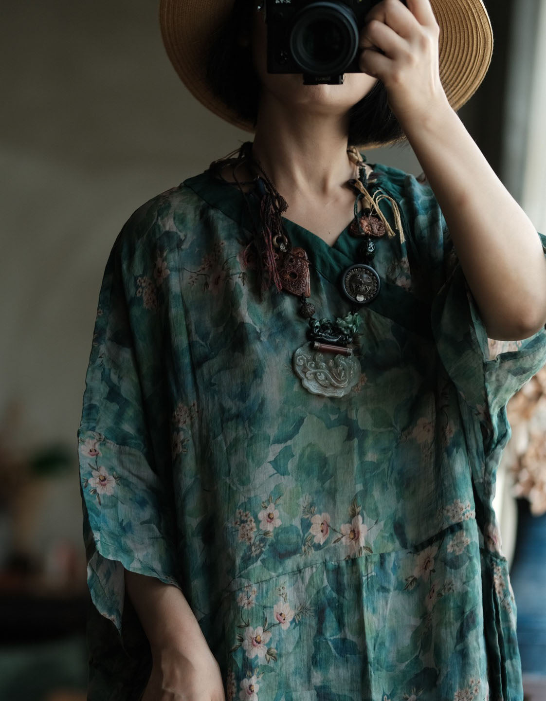 relaxed fit long linen dress women green