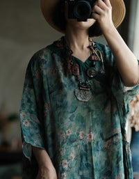 relaxed fit long linen dress women green