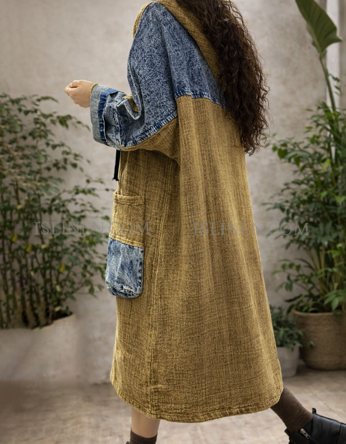 Women Vintage Patchwork Hoodie Dress Loose