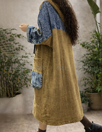 Women Vintage Patchwork Hoodie Dress Loose
