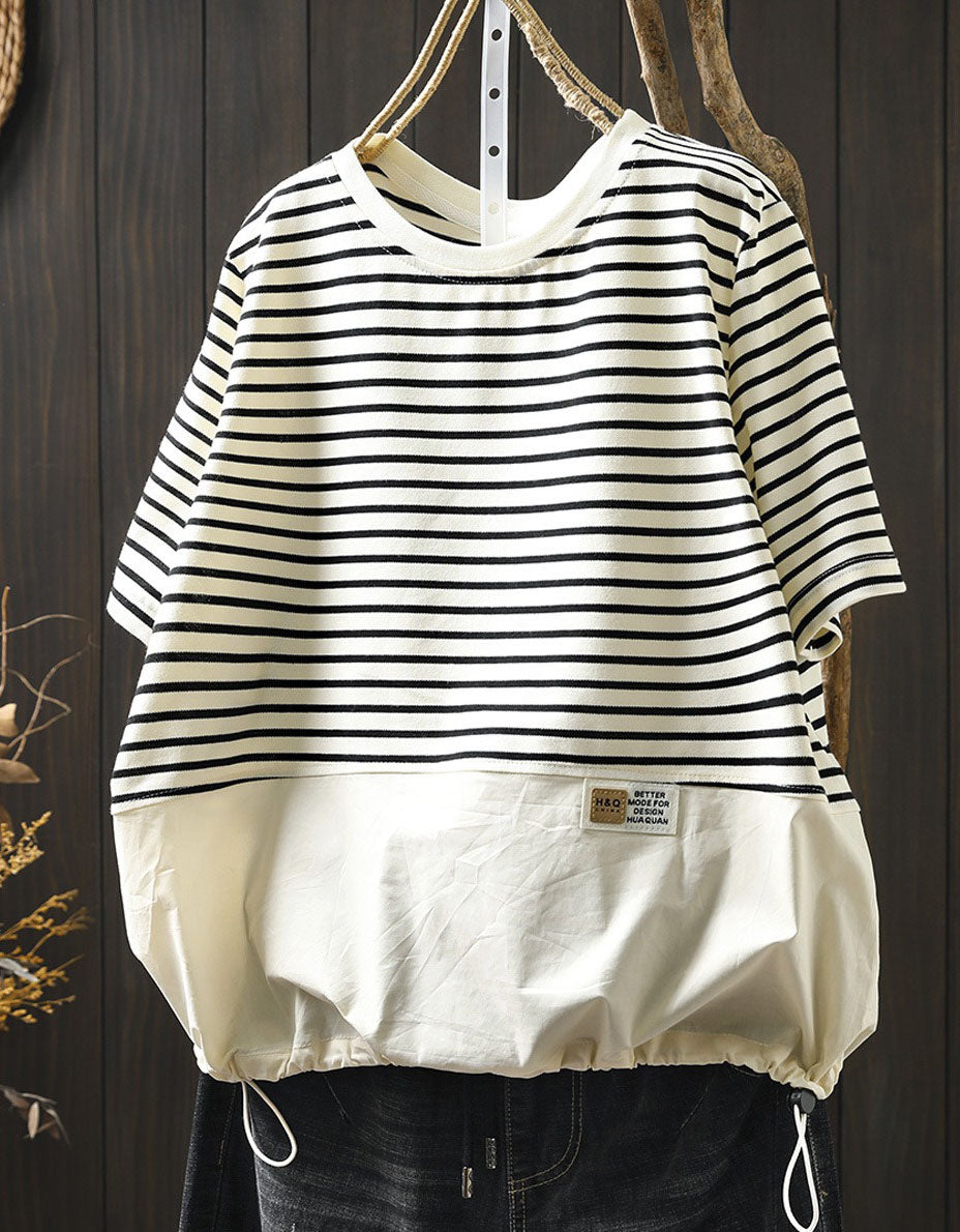 Women Oversized Stripe Patchwork Casual Summer Top