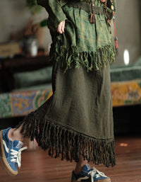 Long Boho Linen Skirt with Fringe – Women’s Summer Fashion