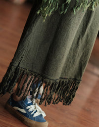 Bohemian Style Fringe Maxi Skirt – Lightweight Summer Linen
