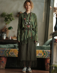 Casual Boho Fringe Skirt – Lightweight Linen Maxi for Women