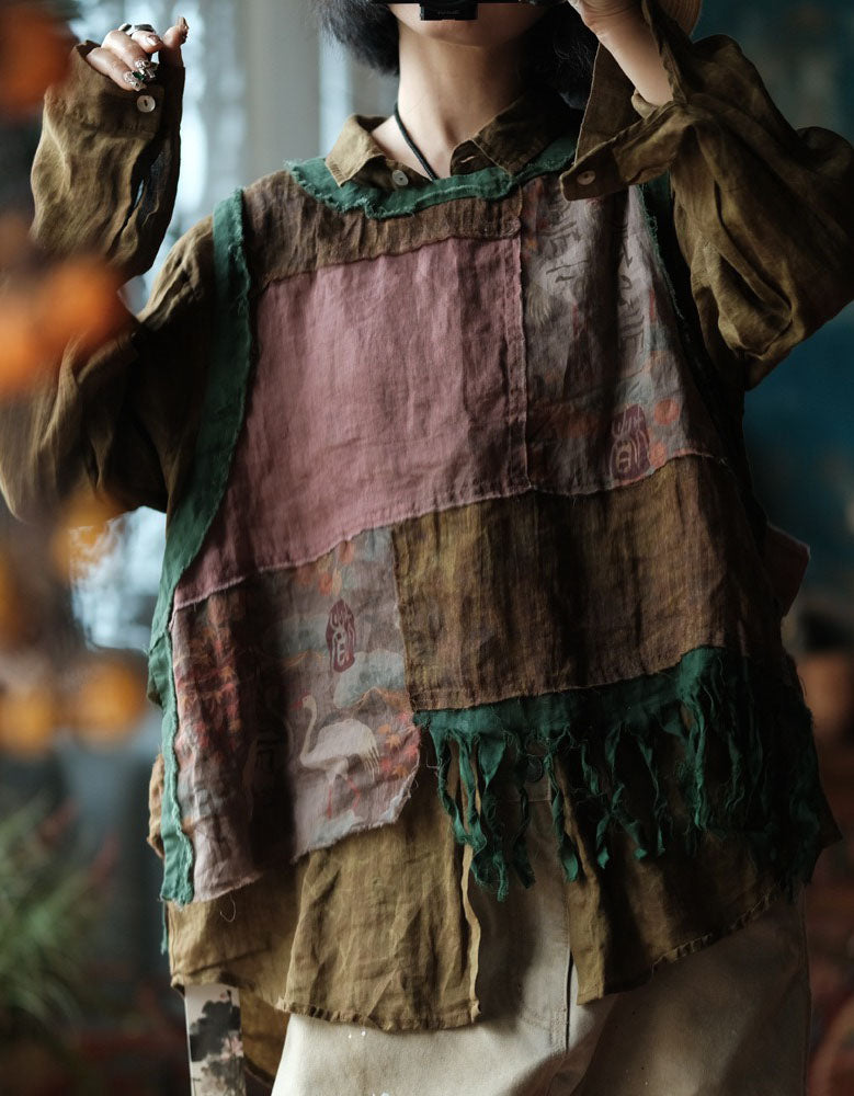 Relaxed Fit Bohemian Linen Tank Top – Tassel Hem Casual Blouse