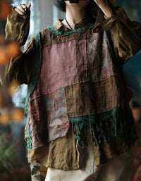 Relaxed Fit Bohemian Linen Tank Top – Tassel Hem Casual Blouse