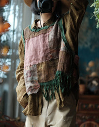 Women’s Vintage Patchwork Sleeveless Top – Artsy Boho Summer Shirt
