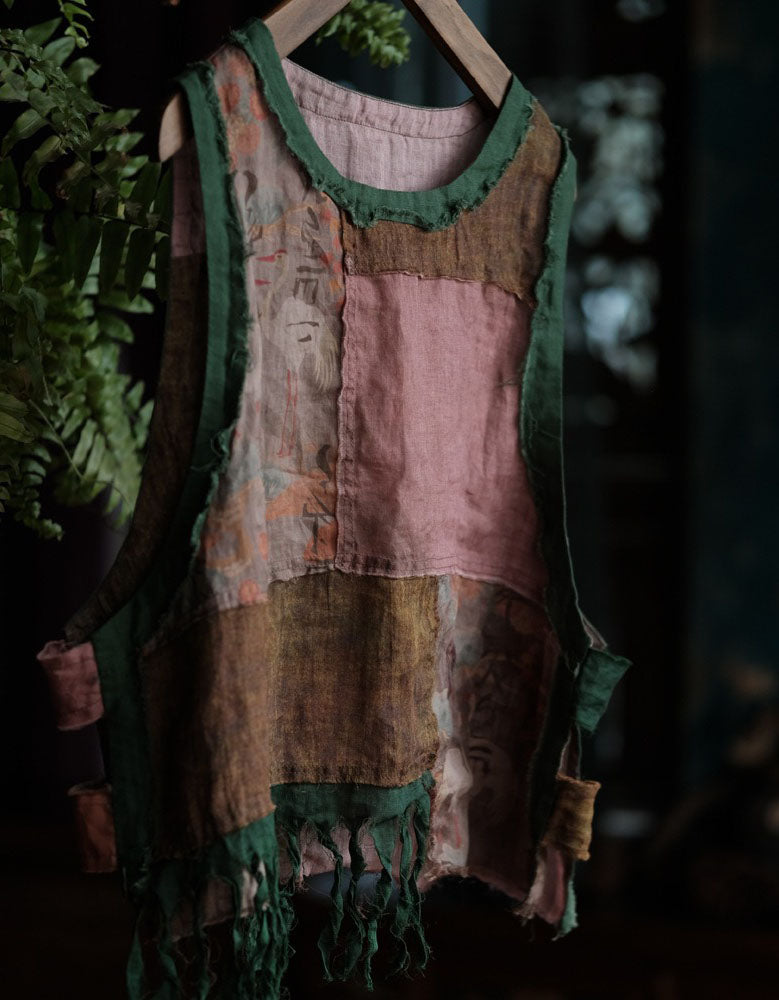 Women’s Casual Bohemian Blouse – Sleeveless Artistic Linen To