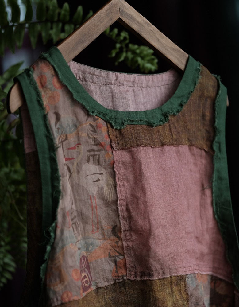 Women’s Loose Fit Tassel Hem Linen Top – Bohemian Sleeveless Blouse