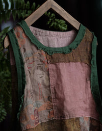 Women’s Loose Fit Tassel Hem Linen Top – Bohemian Sleeveless Blouse