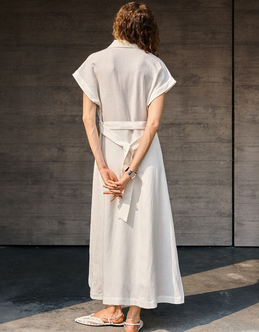 Women’s Belted Shirt Dress – Lightweight Linen Blend Midi Maxi Dress