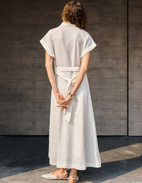 Women’s Belted Shirt Dress – Lightweight Linen Blend Midi Maxi Dress
