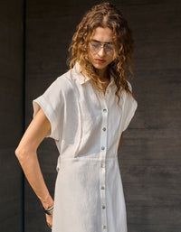 Summer casual long dress with button closure and short sleeves