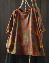 Women’s Boho Style Loose Cotton Top with Floral Design