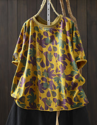 Casual Oversized Cotton Top with Leaf Print for Women