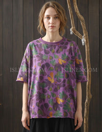 Women’s Loose Fit Purple Floral Cotton Top Summer Tee