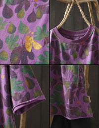 Purple boho-style casual summer cotton top, lightweight and breathable