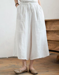 Women Loose Fit Linen Blend Wide Leg Palazzo Pants