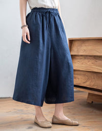 Minimalist Elastic Waist Linen Culottes for Women