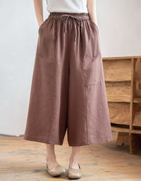 Women High Waist Linen Wide Leg Summer Trousers