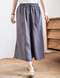 Minimalist Linen Blend Wide Leg Cropped Pants Women