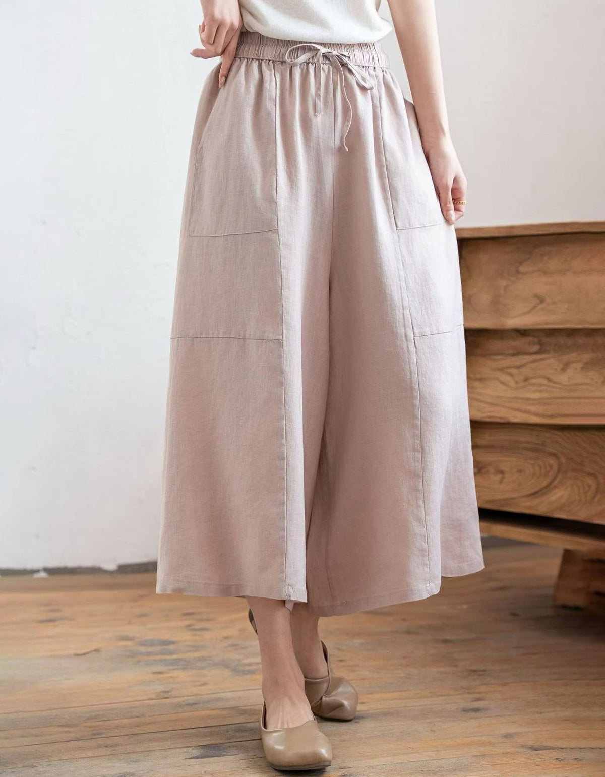 Casual Loose Linen Palazzo Pants for Women with Pockets