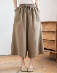 Women Vintage Style Linen Wide Leg Casual Pants