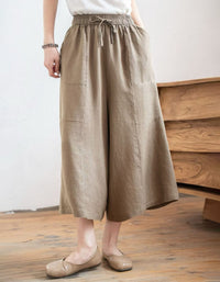 Women relaxed fit wide leg linen pants