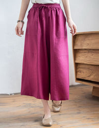 Women Comfortable Linen Blend Cropped Wide Leg Pants