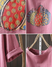 Vintage pumpkin print oversized women casual pink tee