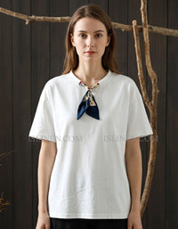 Women’s Loose Fit White T-Shirt with Neck Scarf