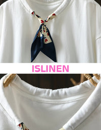 Women’s Relaxed Fit White Tee with Decorative Scarf