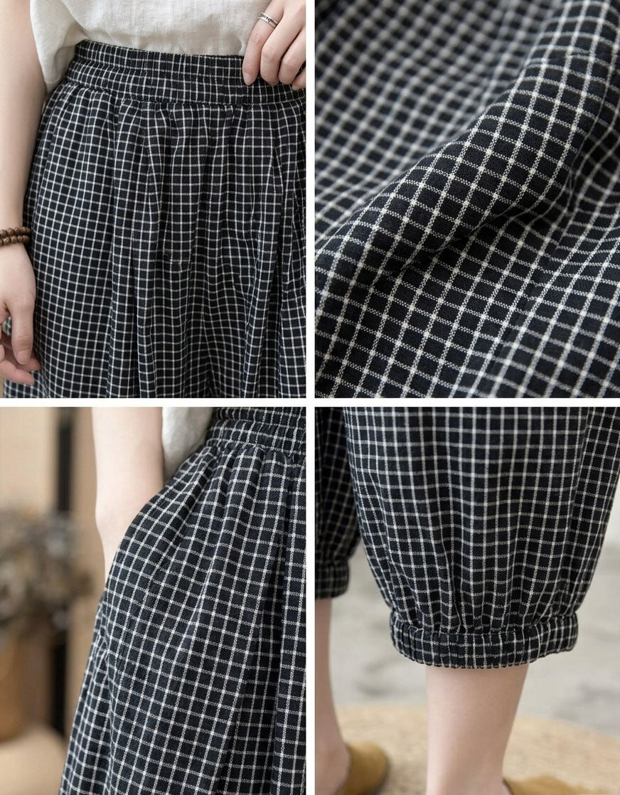 Stylish black checkered pants women minimal casual look