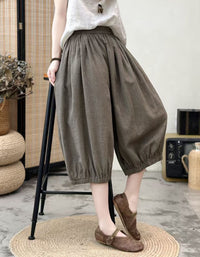 Women black plaid pants elastic waist casual style