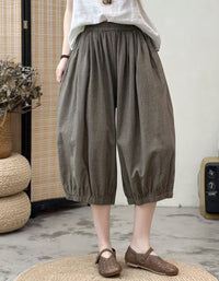 Women Cropped Harem Pants Black Plaid Relaxed Fit
