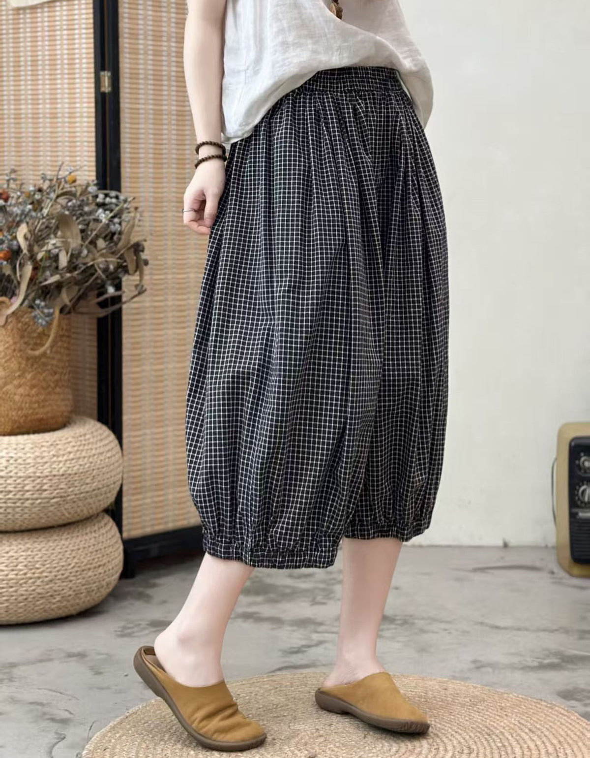Cropped harem pants women black casual everyday wear