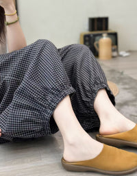 Comfortable plaid pants women elastic waist detail