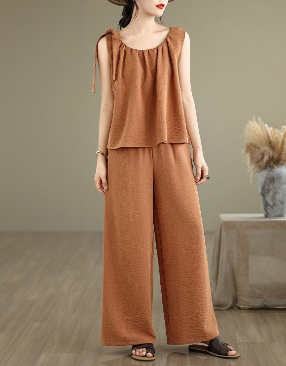 Women Loose Fit Sleeveless Top and Wide Leg Pants