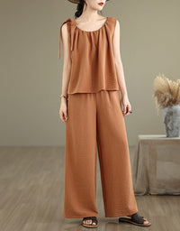 Women Loose Fit Sleeveless Top and Wide Leg Pants