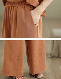 Casual earthy tone linen women matching set outfit