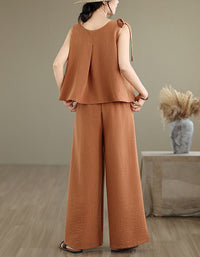 Elegant Sleeveless Linen Blend Women Pants Set