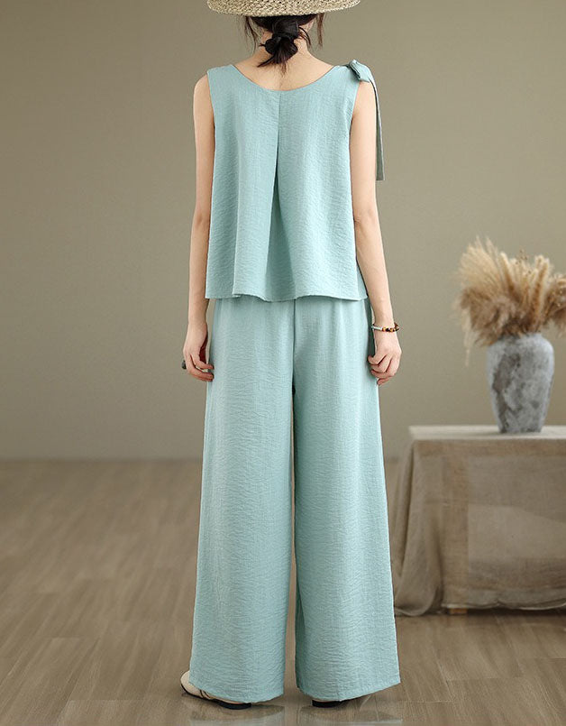 Minimalist Wide Leg Linen Blend Women Co-Ord Set