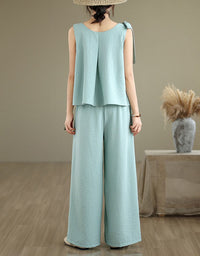 Minimalist Wide Leg Linen Blend Women Co-Ord Set