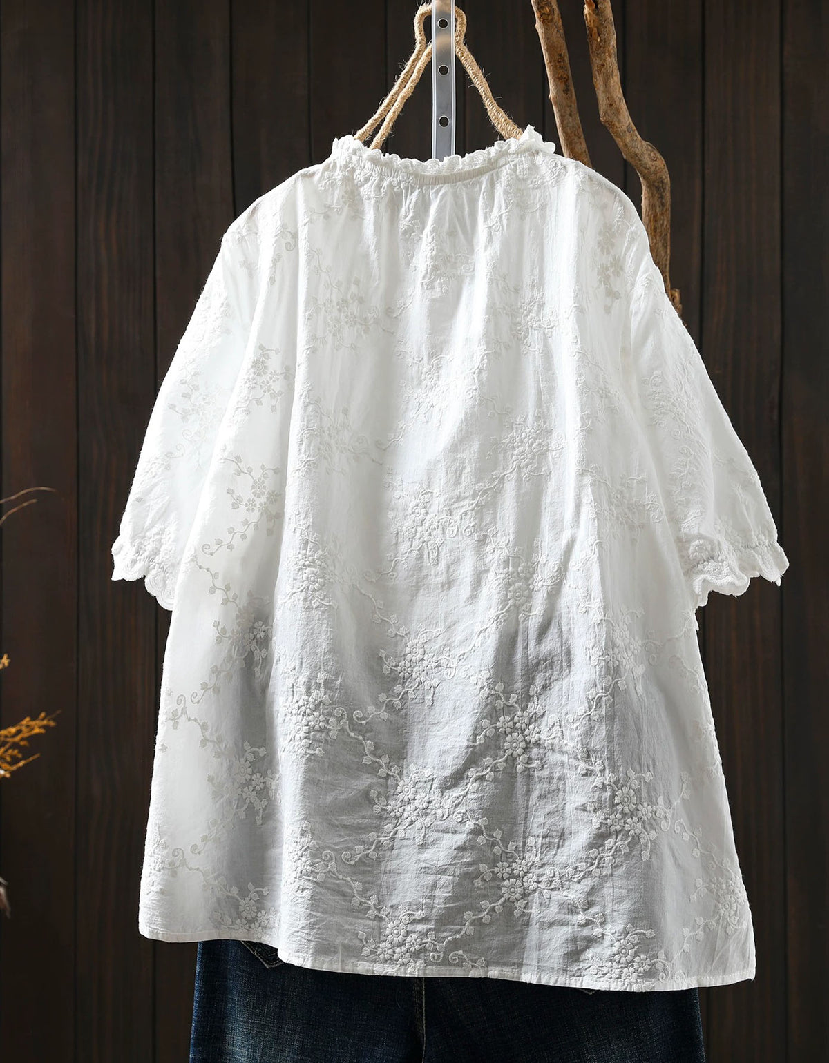 embroidered linen blouse women lightweight short sleeve summer 2026 May Women's Collection