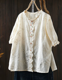 button down white linen blouse women relaxed fit casual top