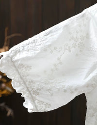 Summer White Linen Blouse Women Short Sleeve Embroidered Top 2026 May Women's Collection