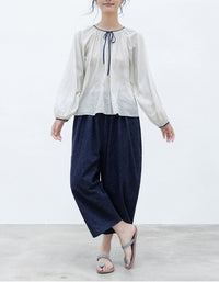 Vintage Style White Loose Fit Cotton Peasant Top