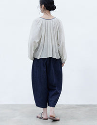 Minimalist White Balloon Sleeve Cotton Blouse Top
